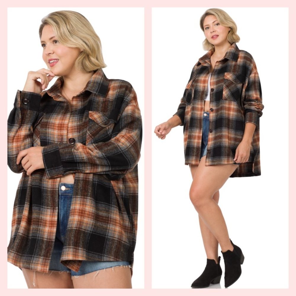 🍁🍁🍁Black Camel plaid Shacket🍁🍁🍁